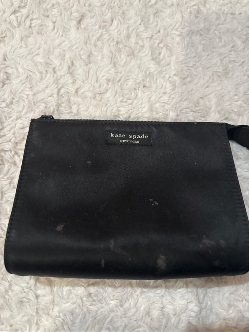 kate spade black zipper make up pouch with logo plaque